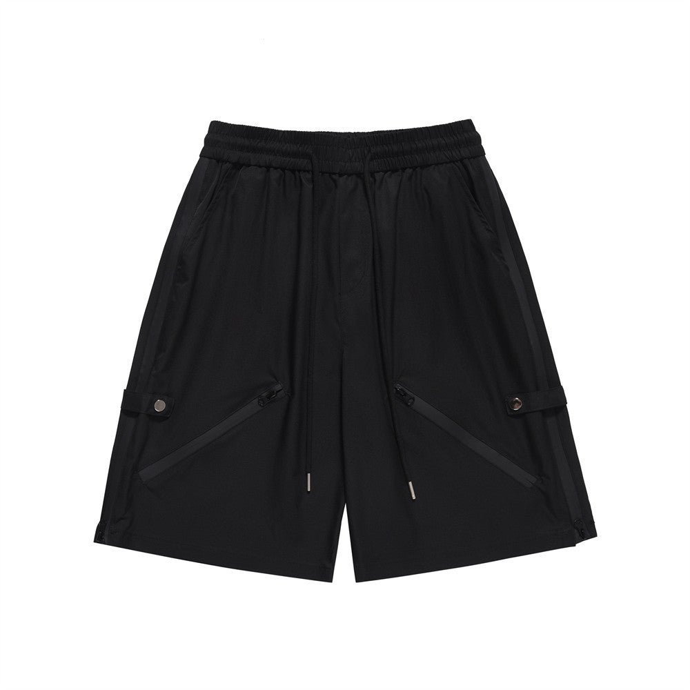 Men Shorts Zipper Decorations Casual Loose Sports Solid Color