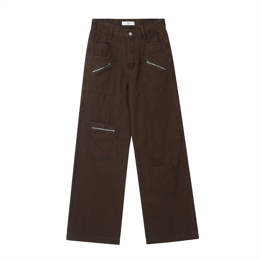 Men Jeans Irregular Pocket Zipper Casual