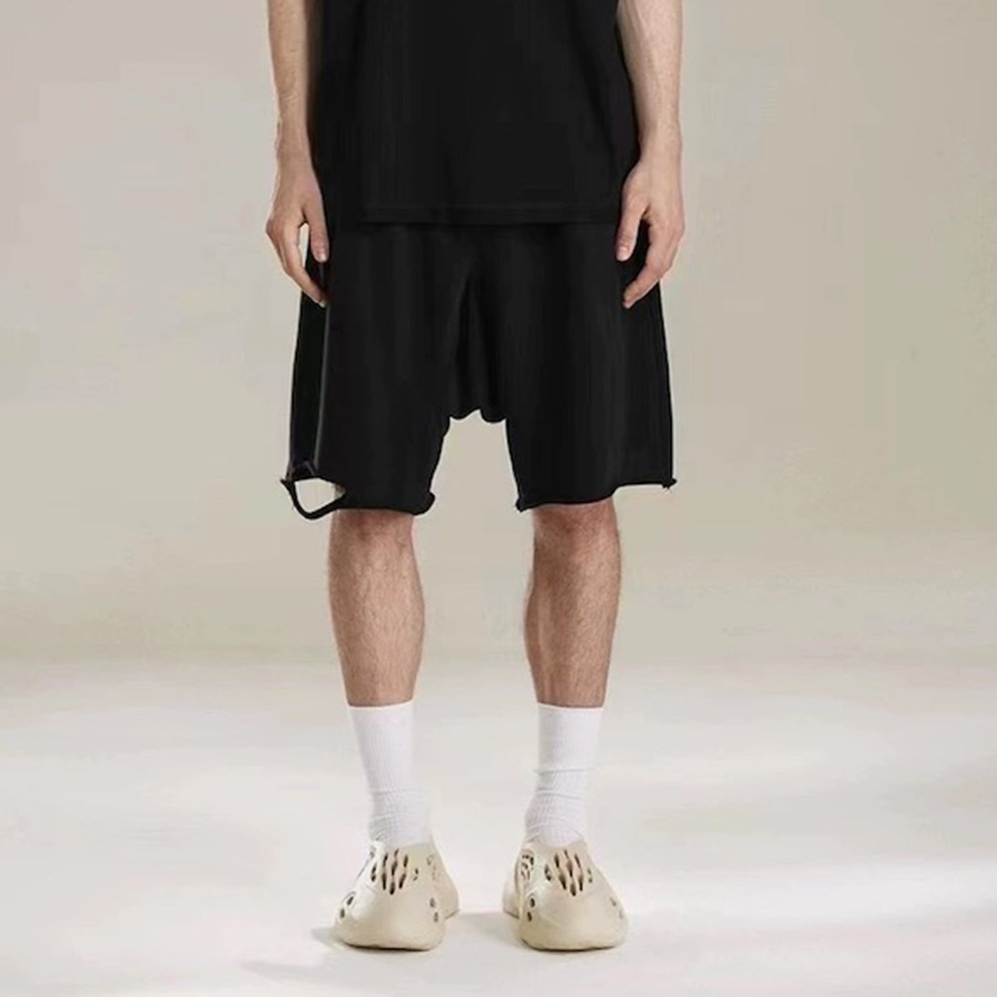 MIJKO Mens Shorts Knife Cut Cotton Shorts