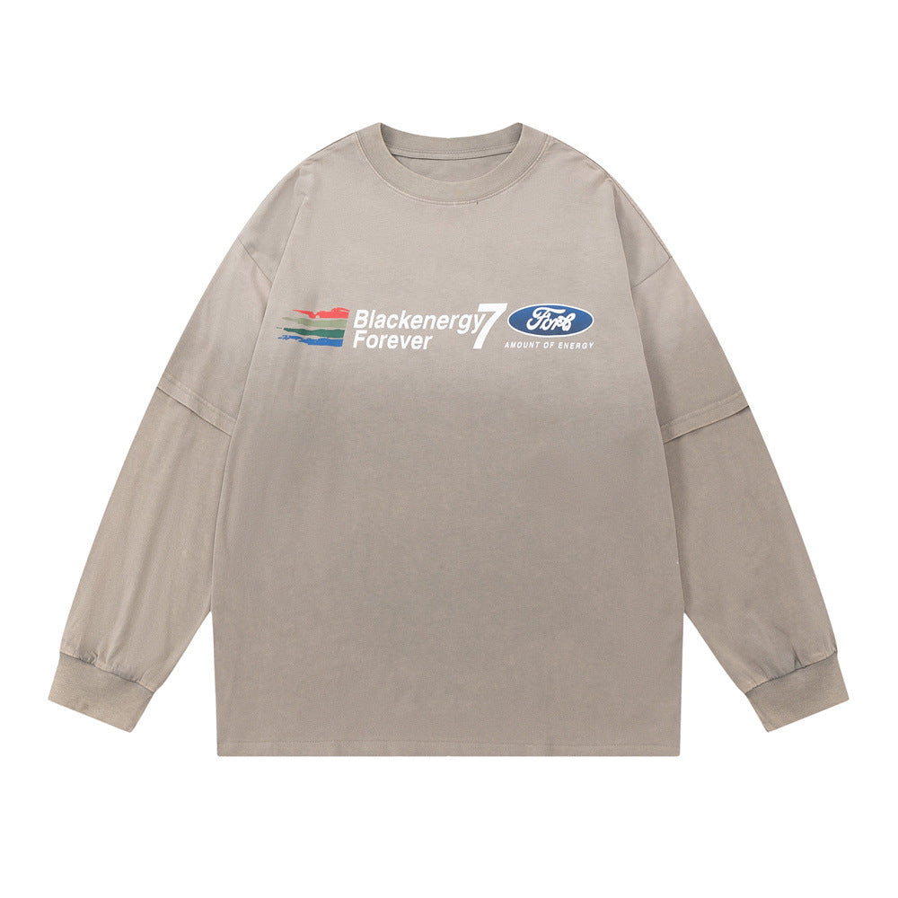 Men Long Sleeve T-Shirt Gradient Washed Old Pure Cotton
