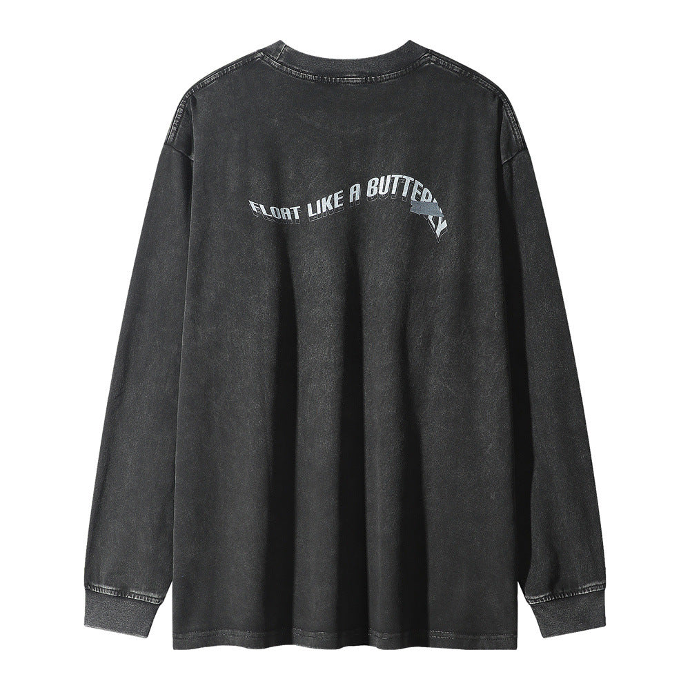 Men Long Sleeve T-shirt Tyson Printed T-shirt Washed Old