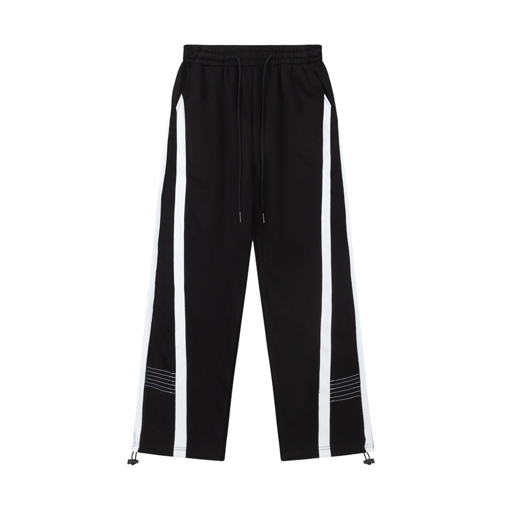 Men Sweatpants Straight Sweatpants Men's Stitching Contrast Color Side Stripes Exercise Casual Pants