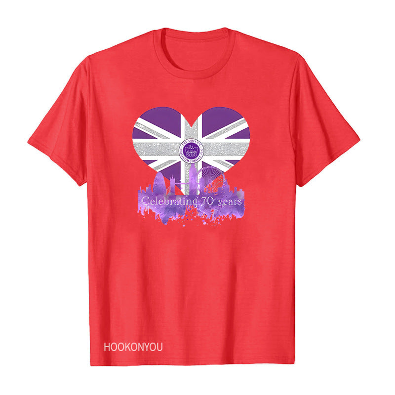 Inspired by Queen's Platinum Jubilee 2022 Elizabeth 70 Years T-shirt round Neck Short Sleeve T-shirt