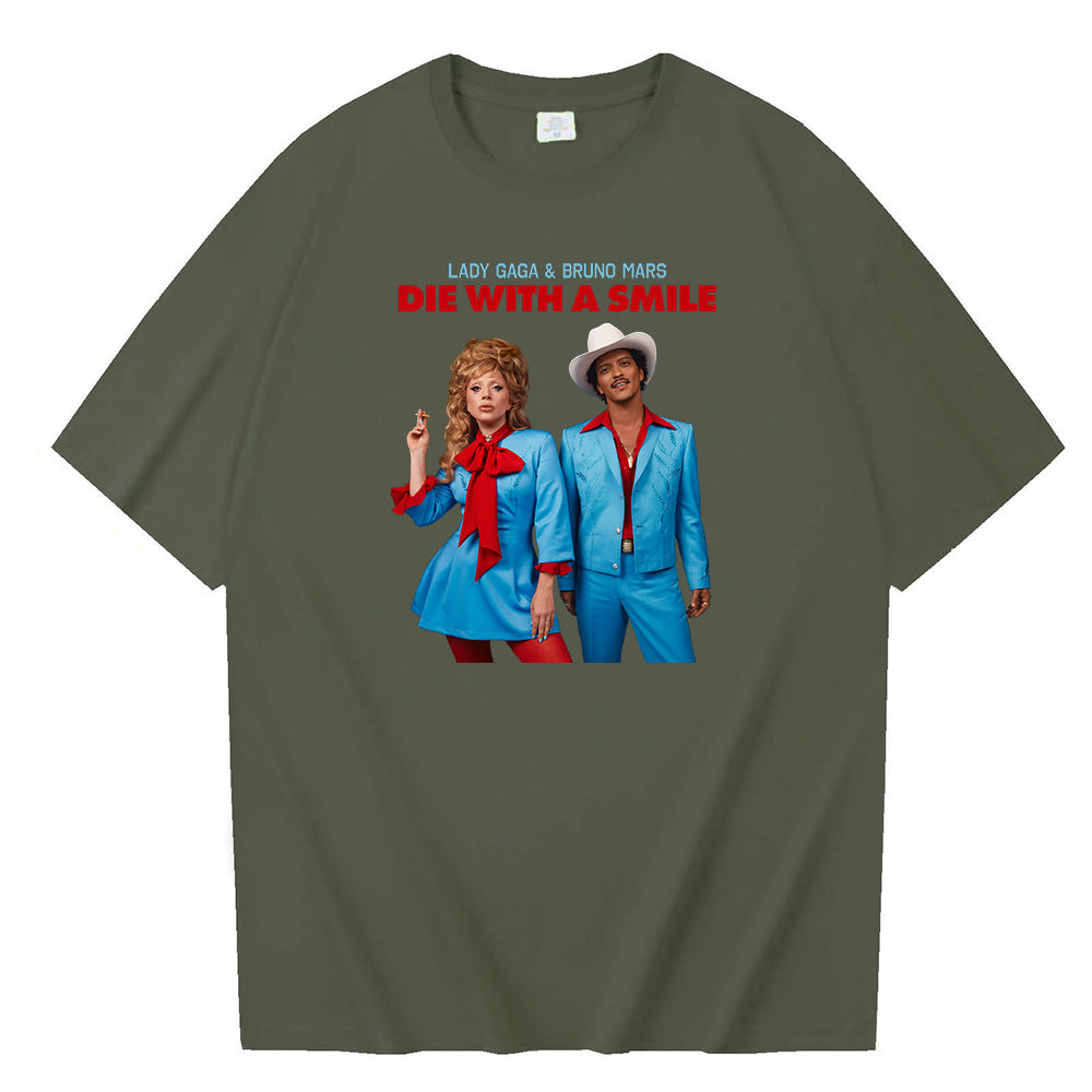 Lady Gaga Bruno Mars Die With A Smile T-shirt O-Neck Short