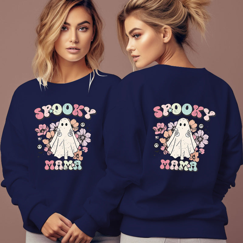 Spooky Mama Print Long Sleeve Hoodies Women Autumn Funny Hal