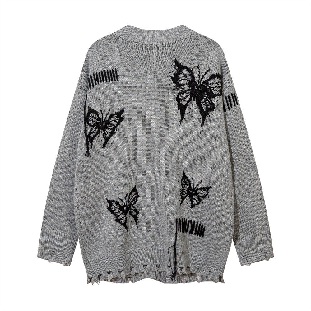 Men Sweater Coat Butterfly Print