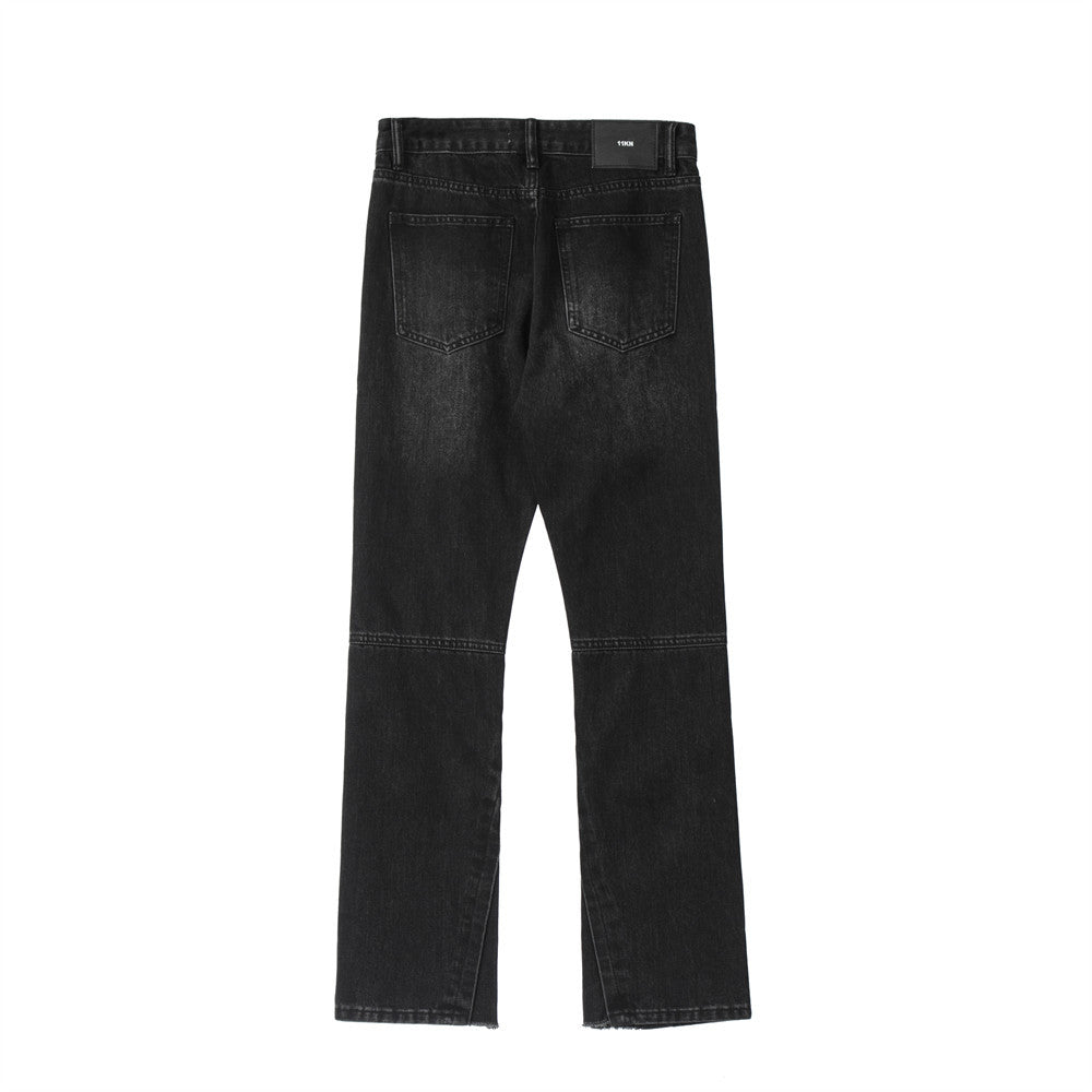 Men Jeans Bootcut Trousers Loose Distressed Wide Leg