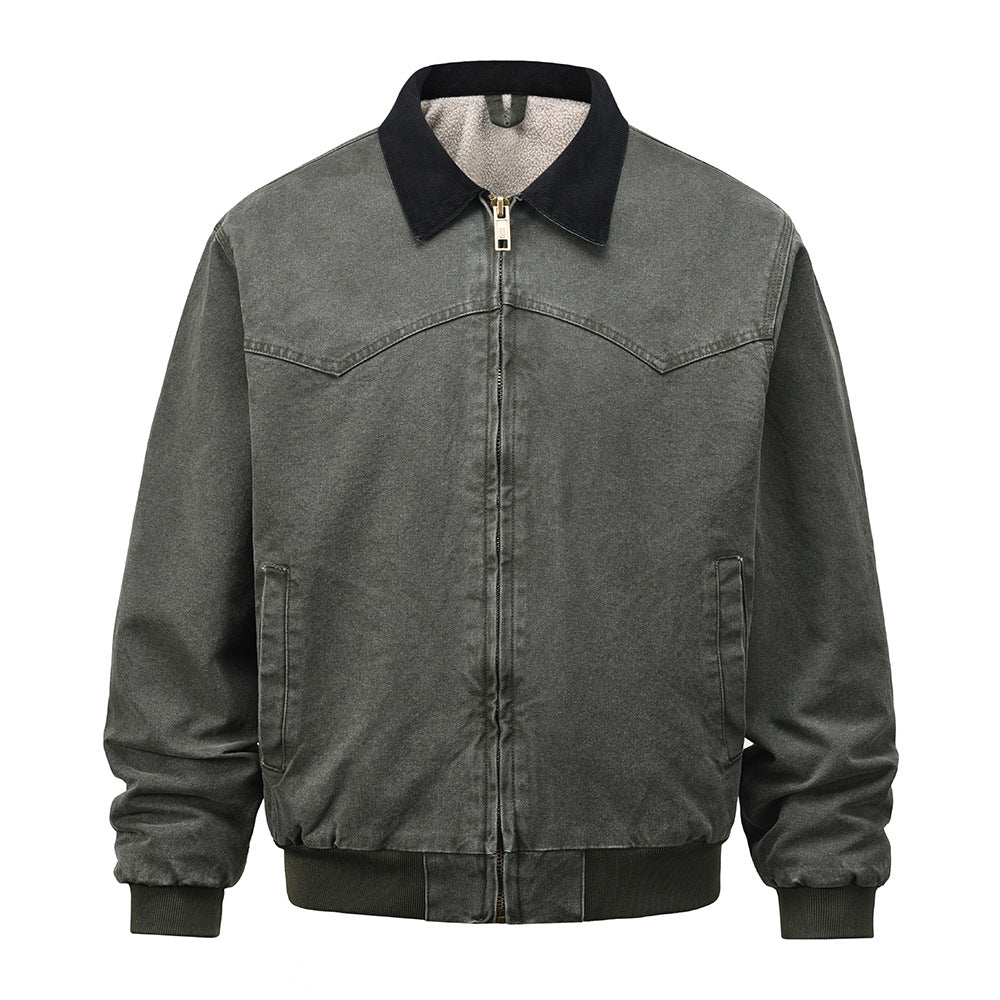 Men Jacket Coat Winter Jacket Men Loose Washed-out Distressed Warm-Keeping Cotton Clothing