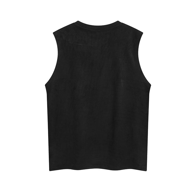 Men Vest Graffiti Suede Sleeveless T-shirt