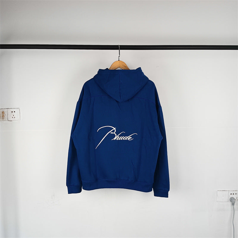 Rhude Hoodie Micro Label Letter Embroidered Fleece Hooded Sweater