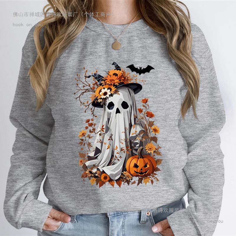 Watercolor Pumpkin Spooky Ghost Print Sweatshirt Hoodie Wome