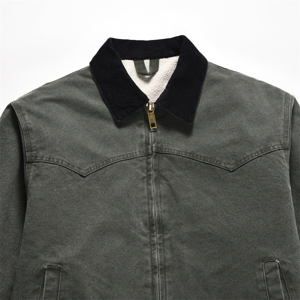 Men Jacket Coat Winter Jacket Men Loose Washed-out Distressed Warm-Keeping Cotton Clothing