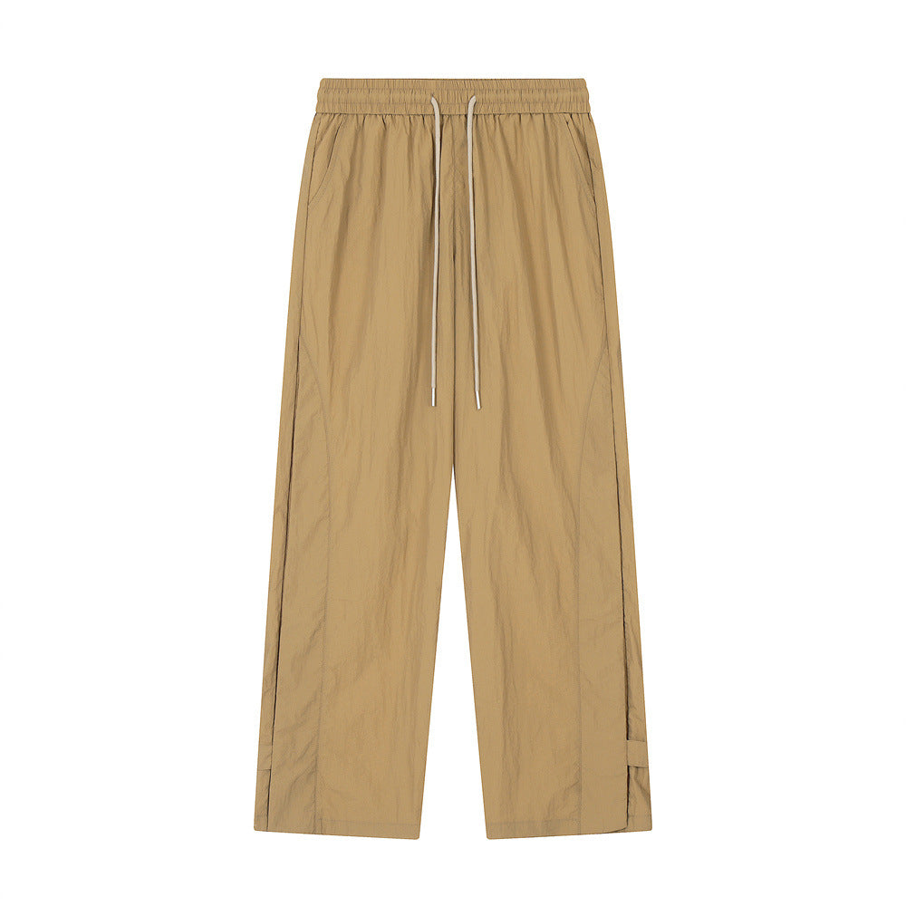 Men Sweatpants Solid Color Casual Straight Trousers Loose Wide-Leg Overalls