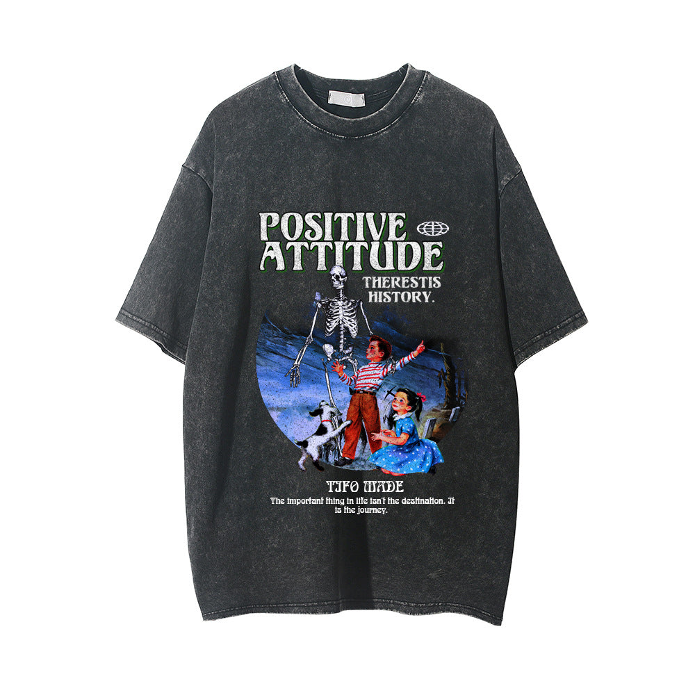 Men Vintage T-Shirt Printed Short-Sleeved T-shirt Men Distressed Loose T-shirt