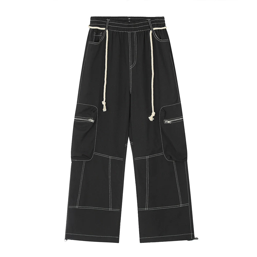 Men Sweatpants Workwear Pants Men's Multi-Pocket Straight-Leg Wide-Leg Pants