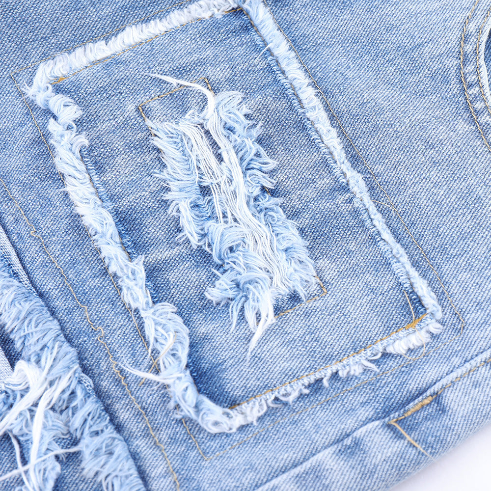 Men Shorts Ripped Ripped Denim Shorts
