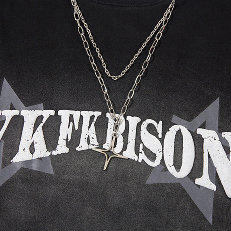 Men Long Sleeve T-Shirt Inkjet Printing Stylish Chain Decoration