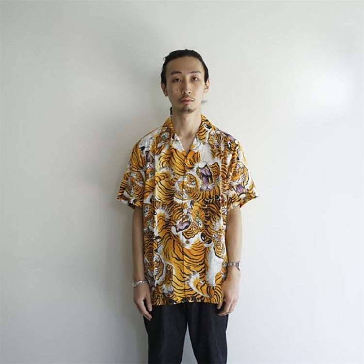 GUILTYPARTIES TIGER Shirts Tiger print casual short-sleeved shirt