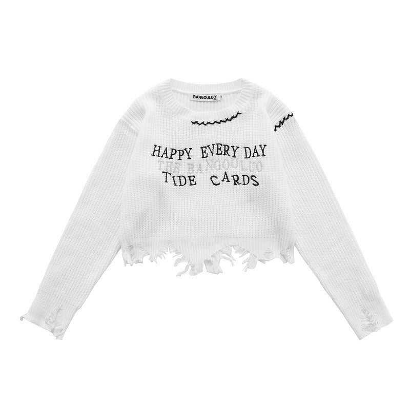 Women Sweater Ripped Knitted Sweater Loose