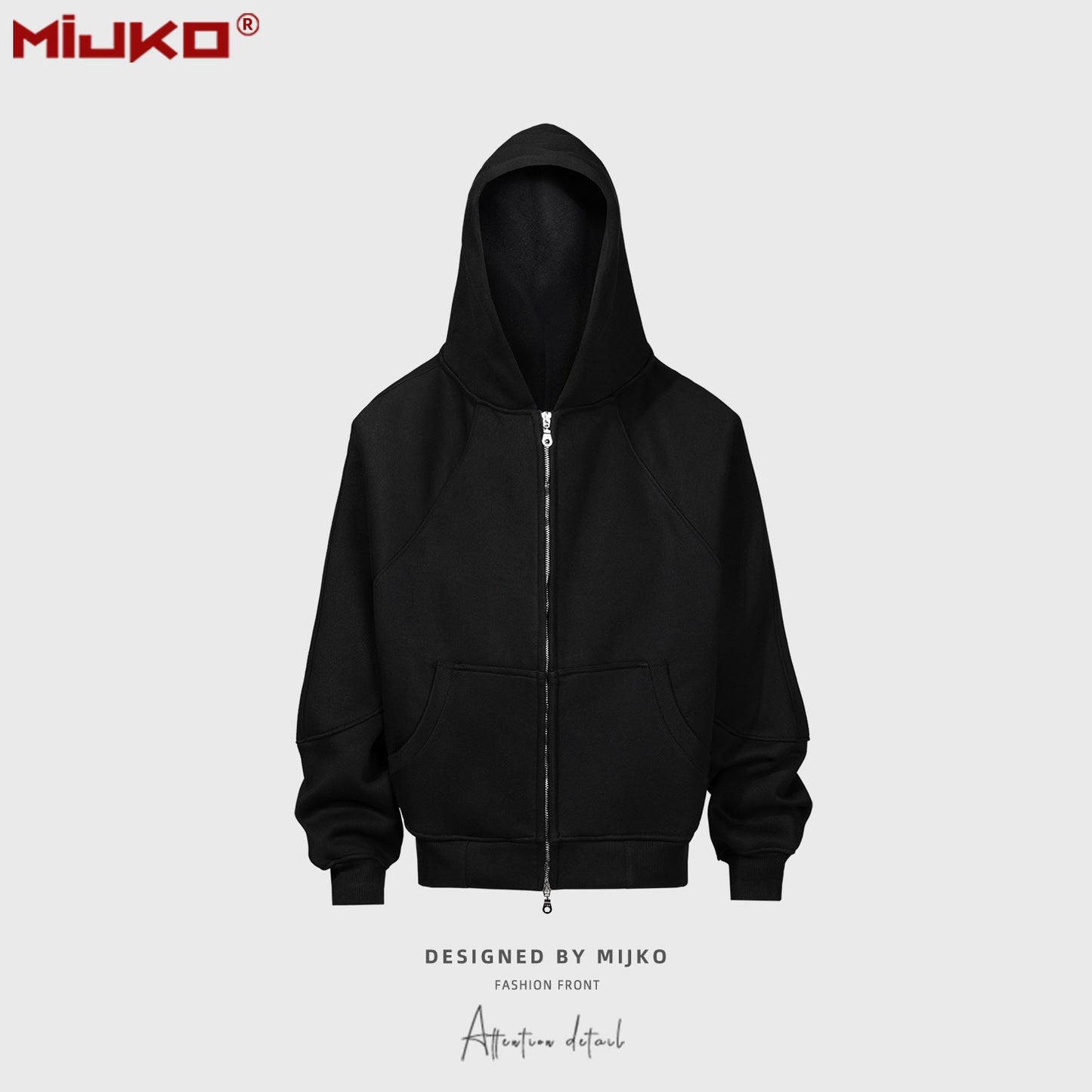 MIJKO Mens Jacket Double Zipper Heavy Simple Hooded Sweater