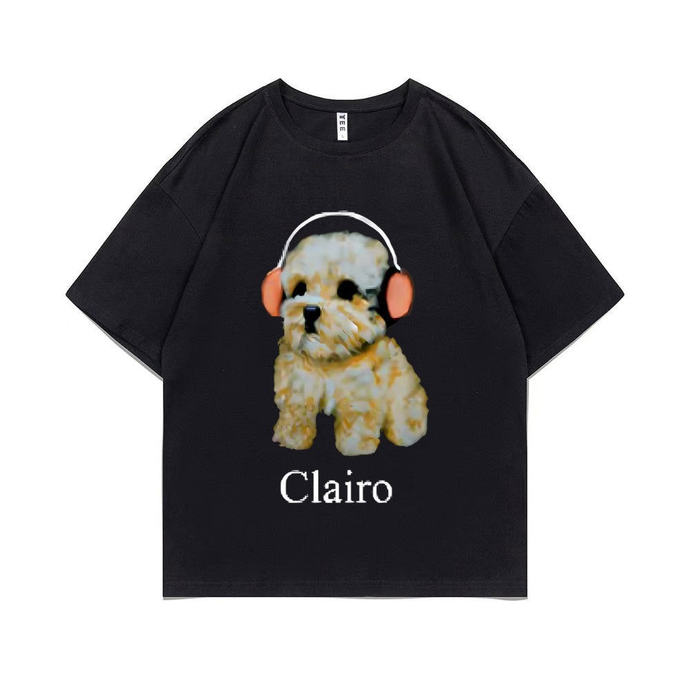 Clairo Dog Puppy Headphones Graphic Print Tshirt Summer Male