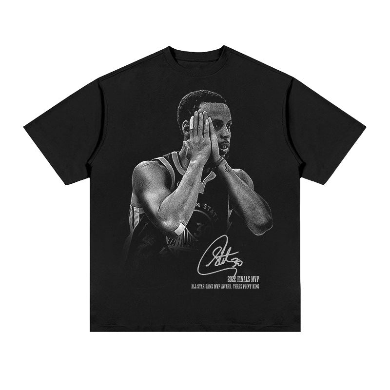 Stephen Curry Curry Short Sleeve Old NBA American Star Print