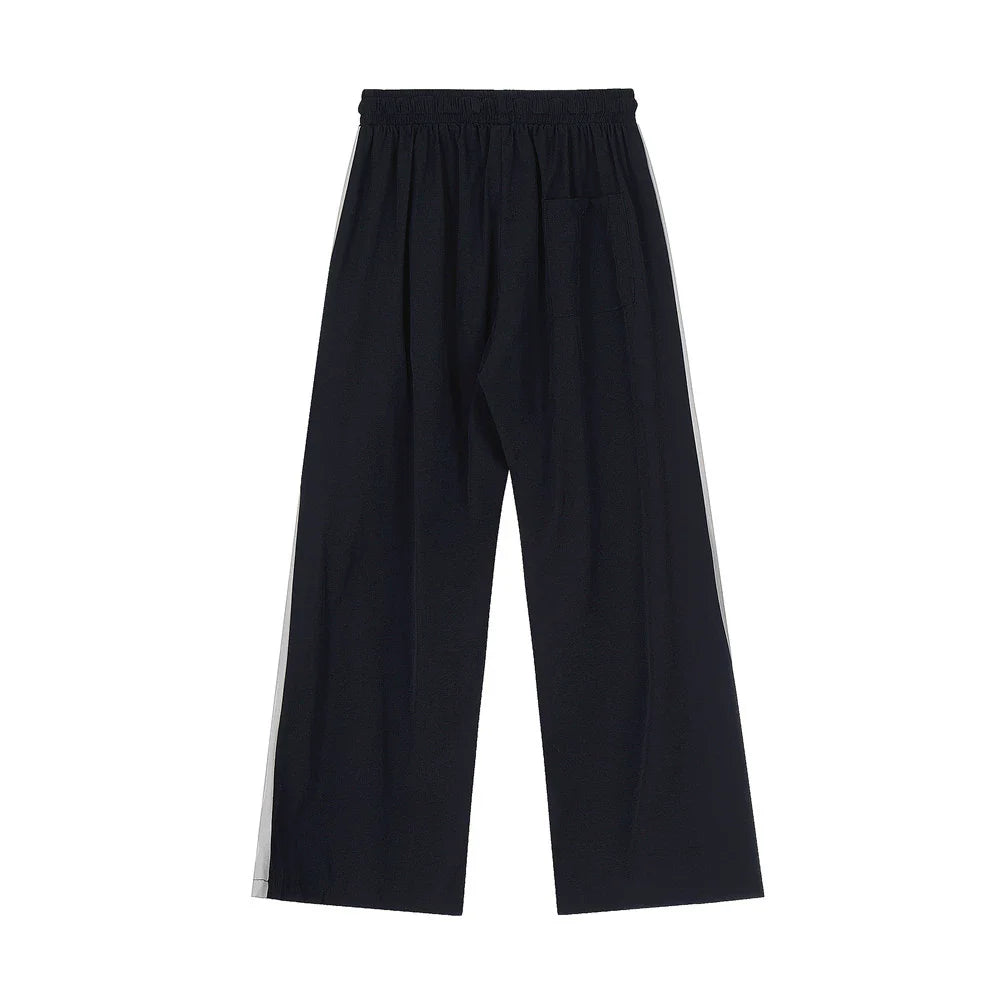 Men Sweatpants Side Zipper Stitching Casual Wide Leg Pants Elastic Waist Straight-Leg Trousers