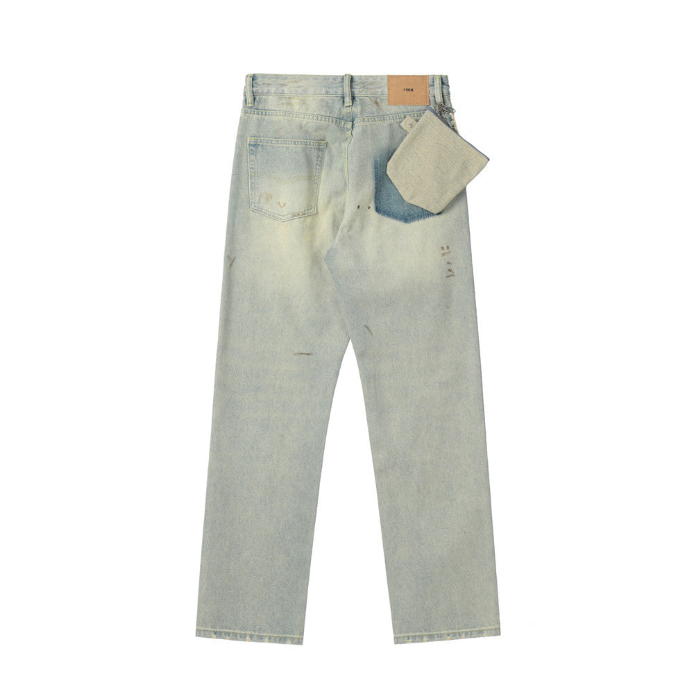 Men Jeans Worn out Casual Straight-Leg
