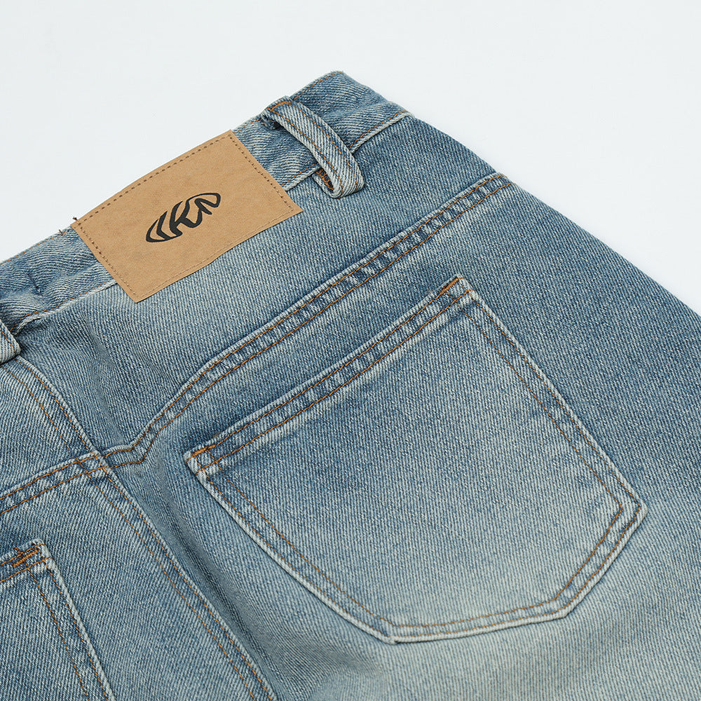 Men Jeans Solid Color Polished White Horn Loose