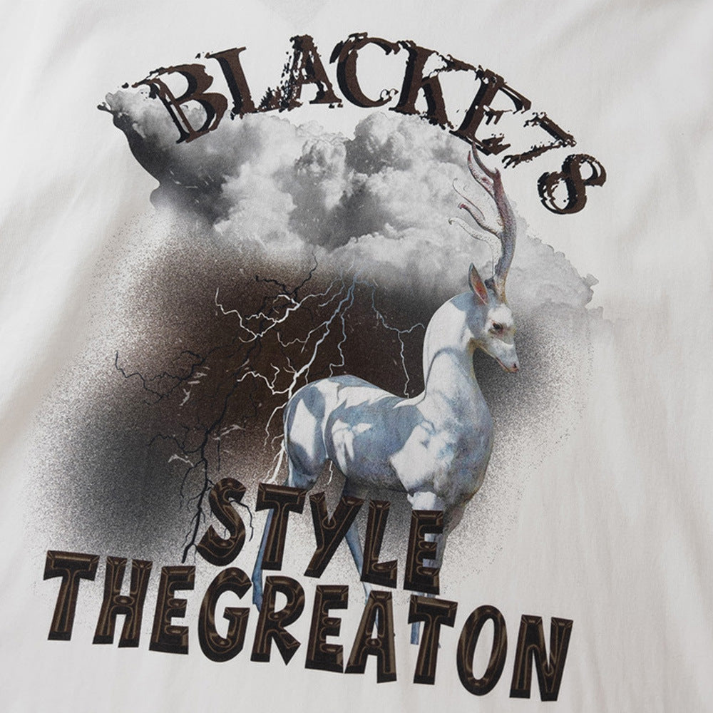 Men Long Sleeve T-Shirt White Elk Printing