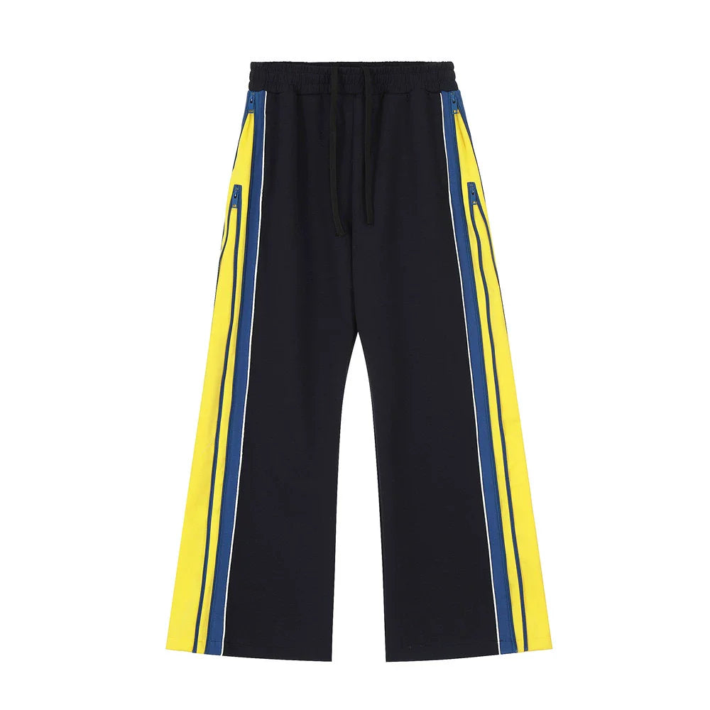 Men Sweatpants Large Horn Casual Trousers Men Loose Hip Hop Side Stitching Zipper Wide Leg Bell-Bottom Pants