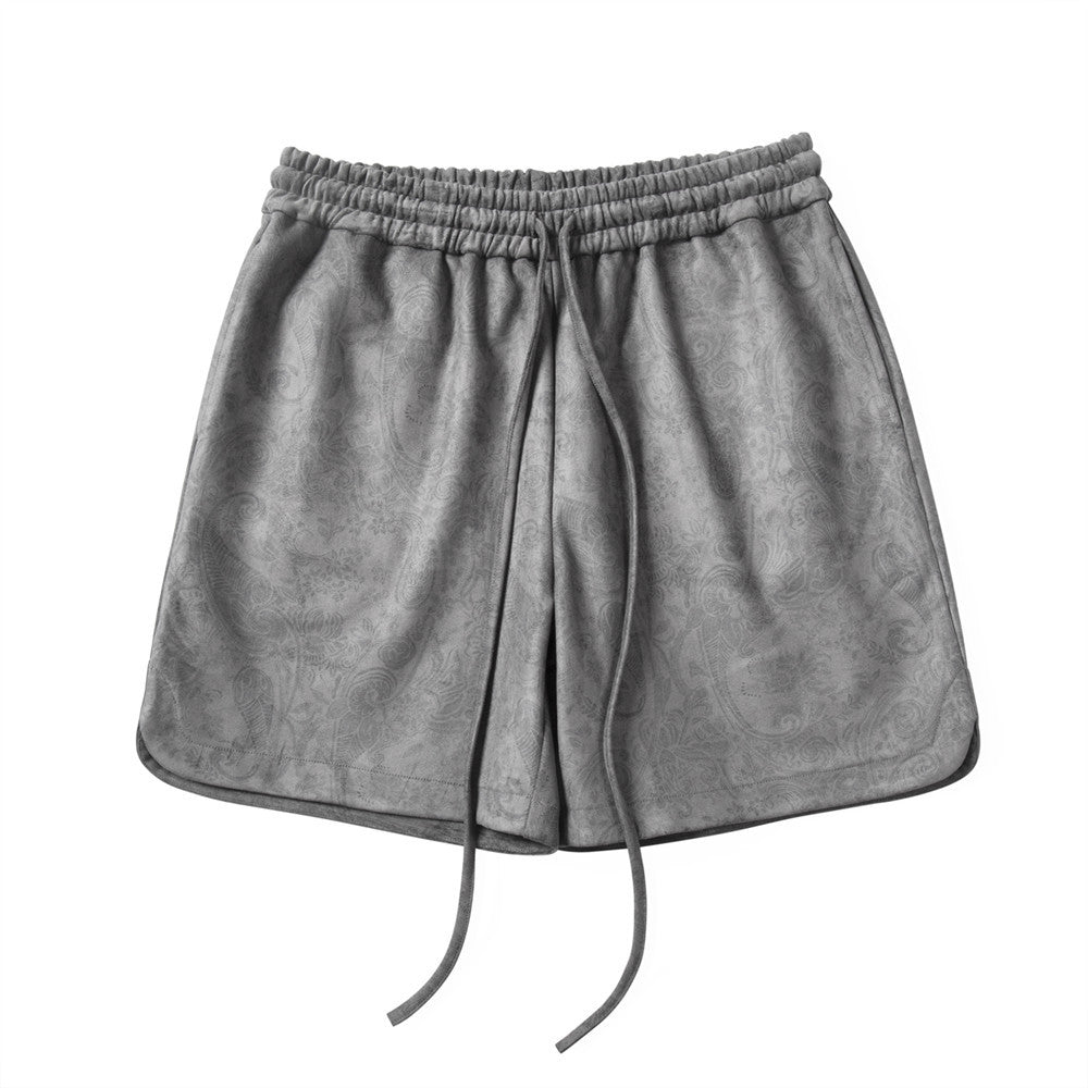 Men Shorts Suede Paisley Shorts Loose Sports and Leisure Elastic Waist