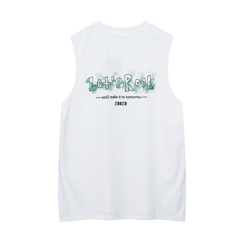 Men Vest Summer Letter Graffiti Vest Loose Sleeveless T-shirt