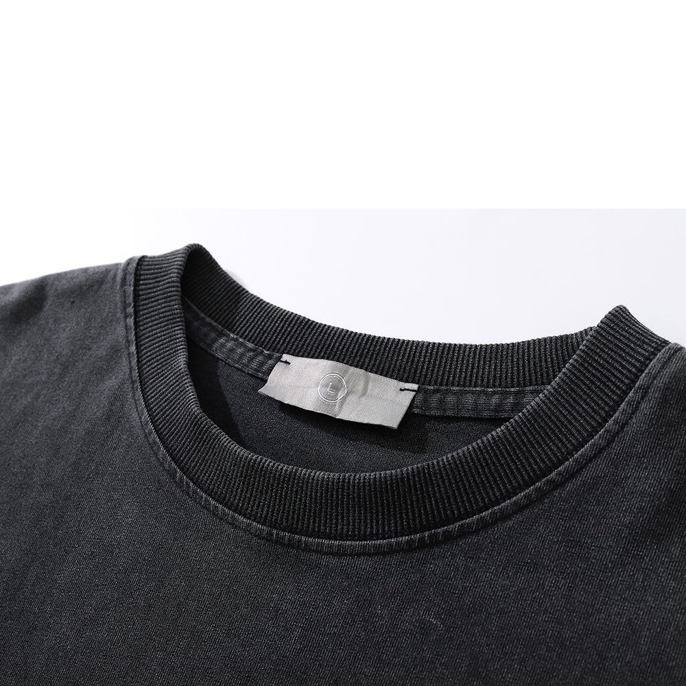 Men Vintage T-Shirt Printed Washed Distressed Short-Sleeved T-shirt Men's Loose round Neck