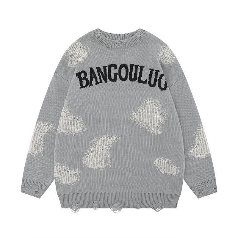 Women Sweater Distressed Loose All-Matching Knitted Sweater