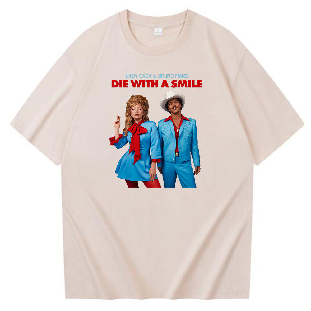 Lady Gaga Bruno Mars Die With A Smile T-shirt O-Neck Short