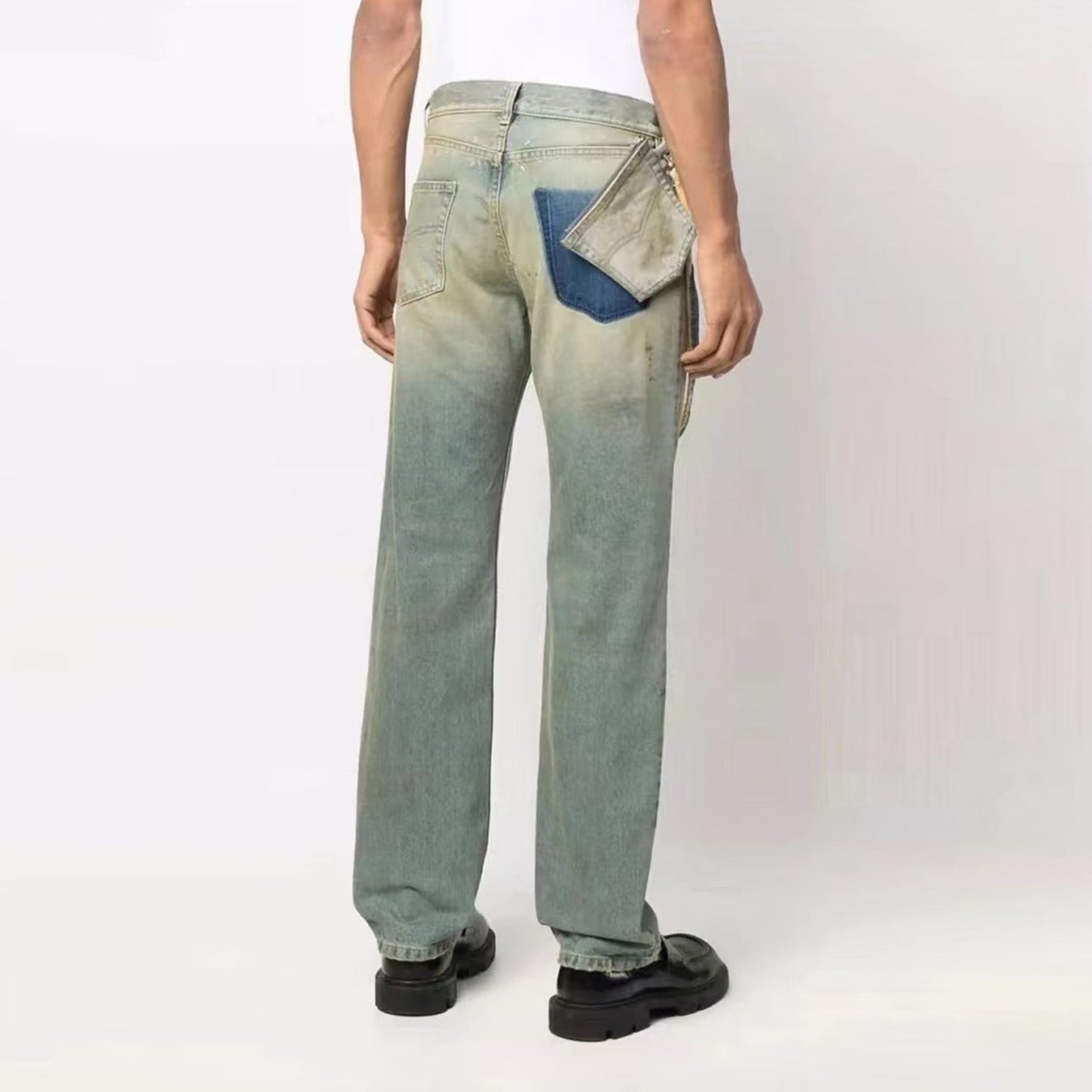 MIJKO Men's Vintage Pants MIJKO Men's Women's Washed Cow Trousers Ruined Pants Jeans