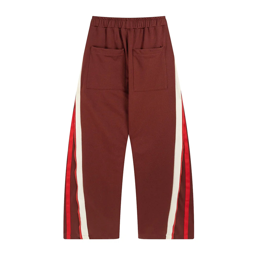 Men Sweatpants Casual Straight-Leg Sweatpants Zipper Color Contrast Patchwork Wide Leg Pants Sports Pants