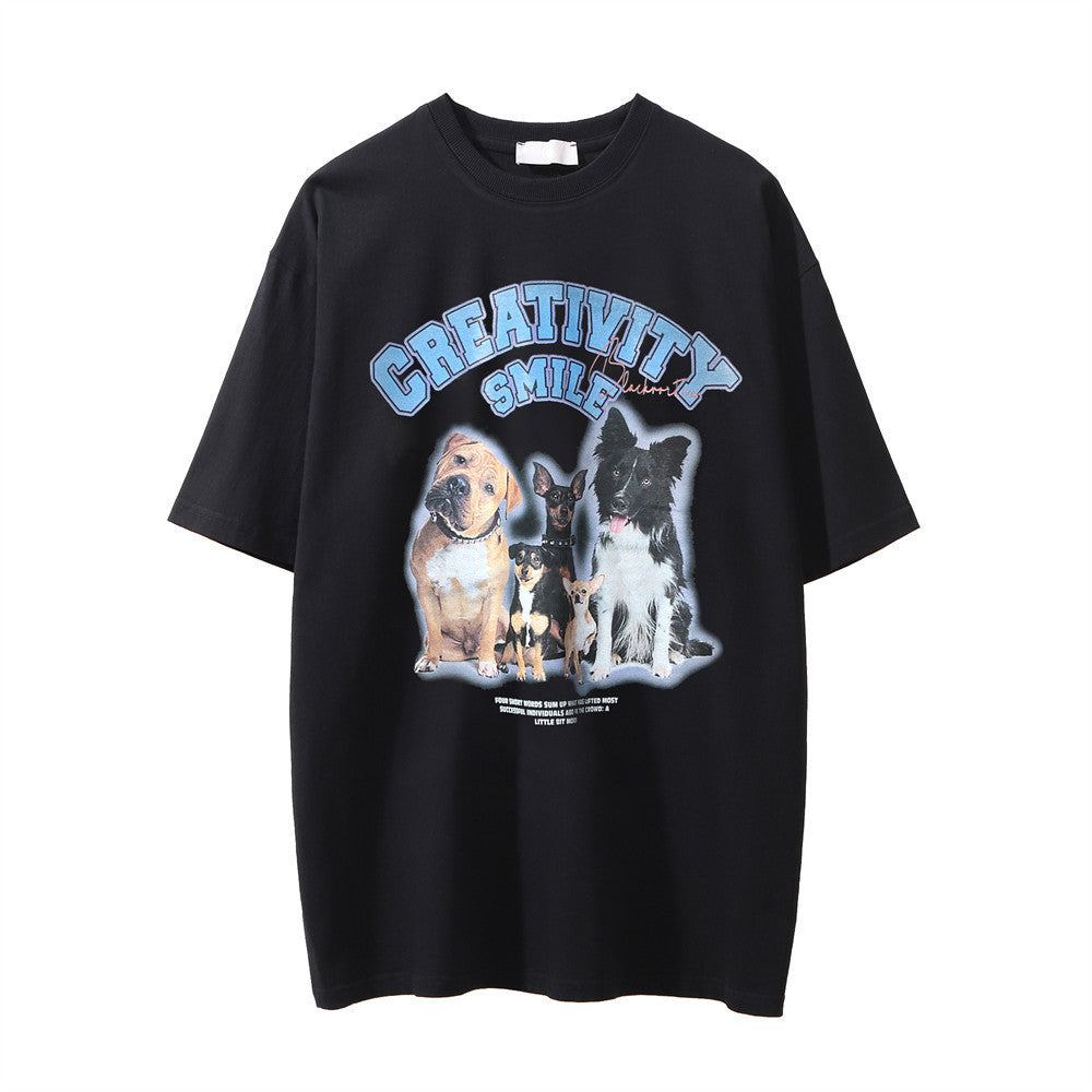 Men Vintage T-Shirt Animal Print Short Sleeve T-shirt Men Washed and Worn