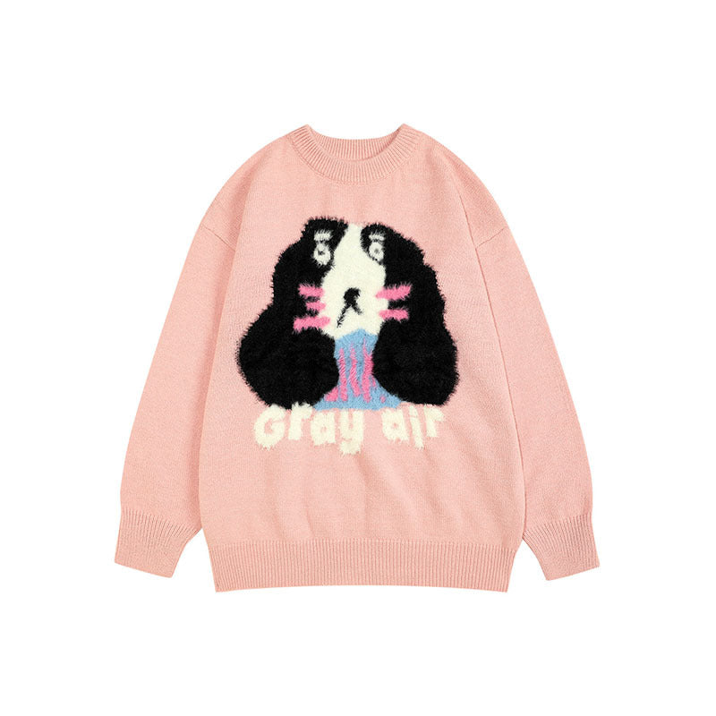 Women Sweater Girl Cartoon Jacquard Idle Style Knitted Sweater