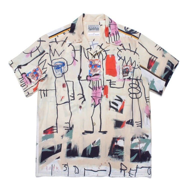 GUILTYPARTIES TIGER Shirts Joint Japanese Basquiat Graffiti Short Sleeve Flower Shirt