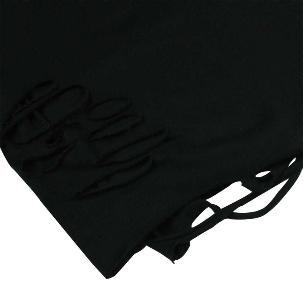 Men Long Sleeve T-Shirt Ripped T-shirt Trendy Loose