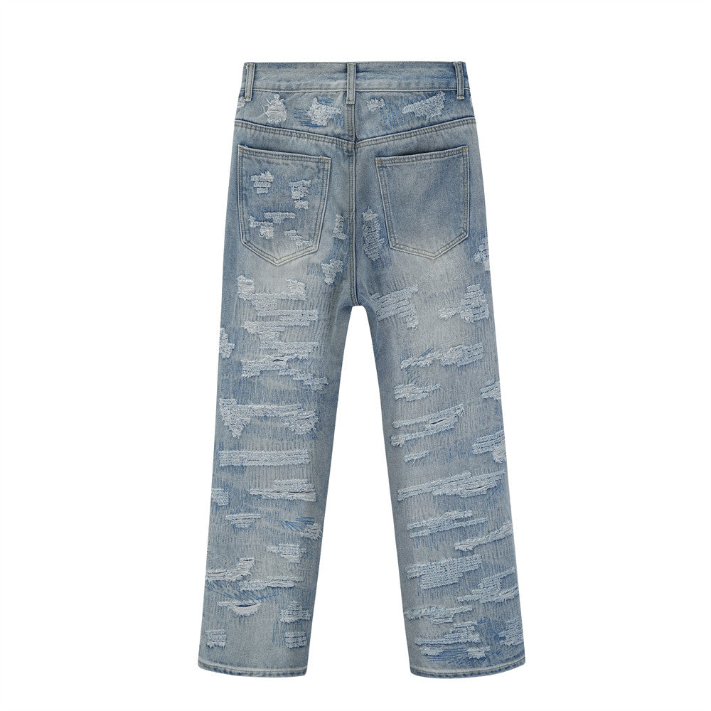 Men Jeans Ripped Distressed Ripped Cool Loose