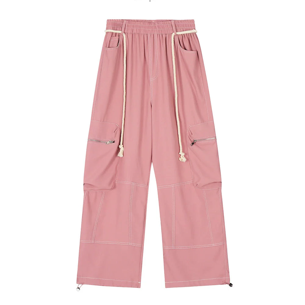 Men Sweatpants Workwear Pants Men's Multi-Pocket Straight-Leg Wide-Leg Pants