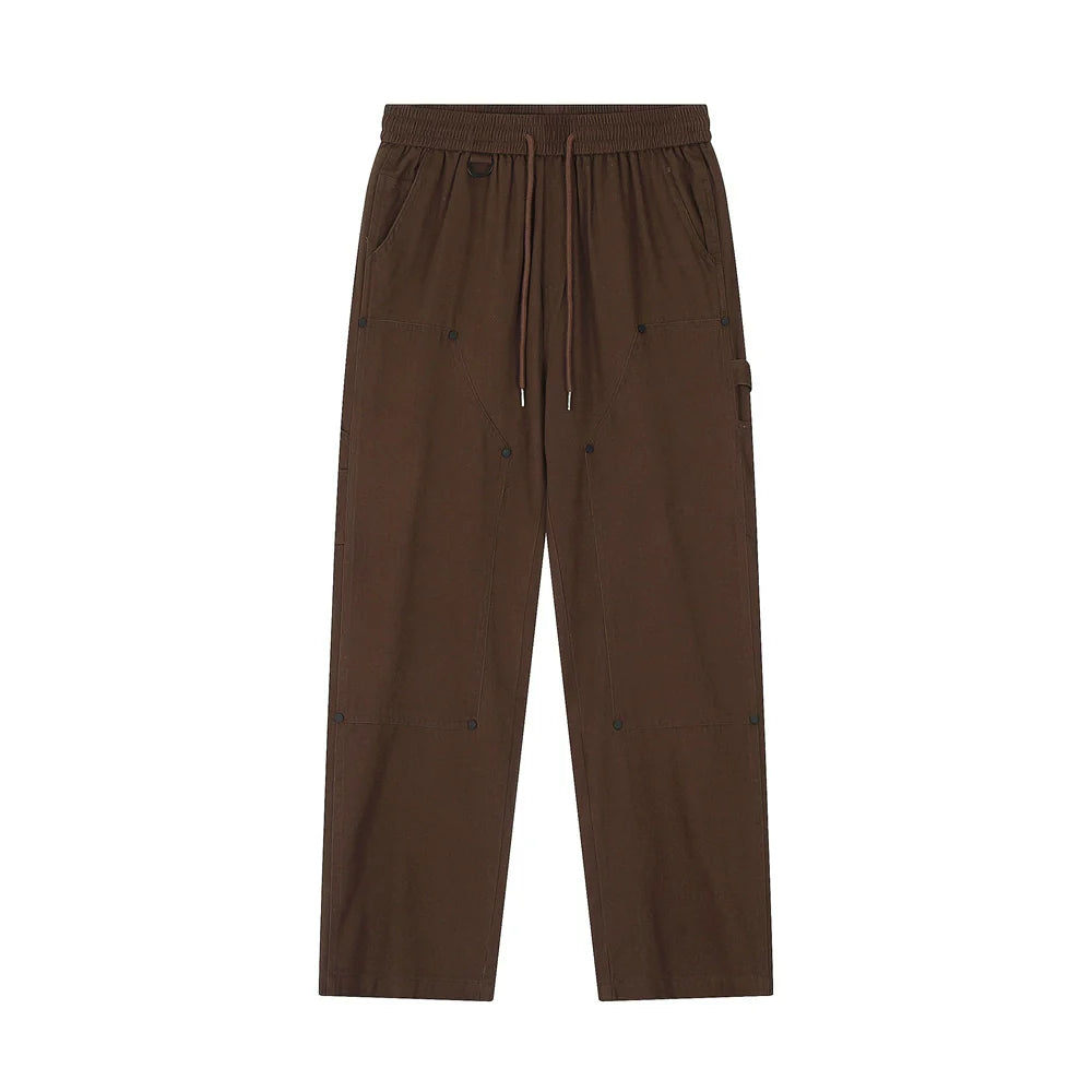 Men Sweatpants Wide-Leg Overalls Men's Solid Color Stitching Rivet Decorative Straight Casual Trousers