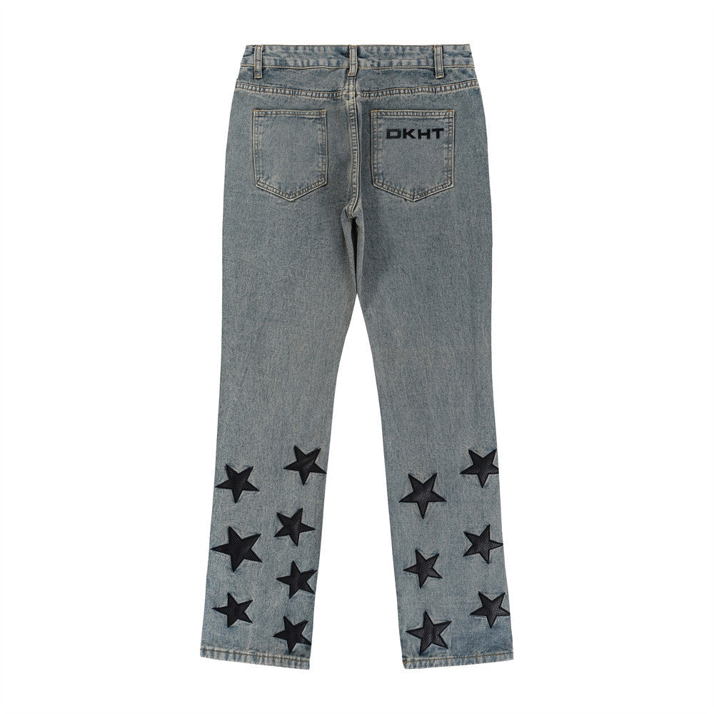 Men Jeans Five-Pointed Star Patch Loose Casual