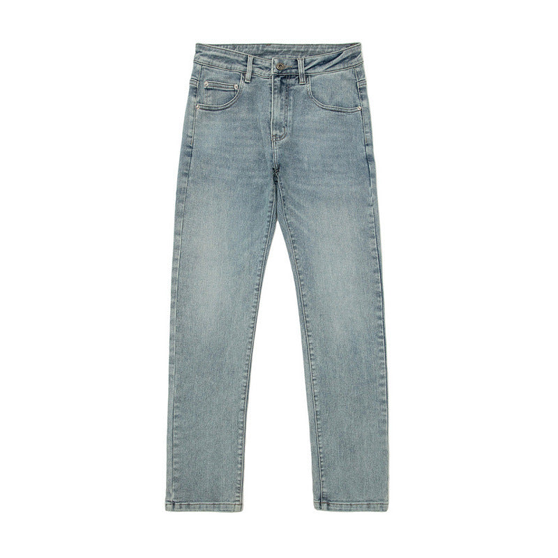 Men Jeans Washed Distressed Solid Color Straight Jeans