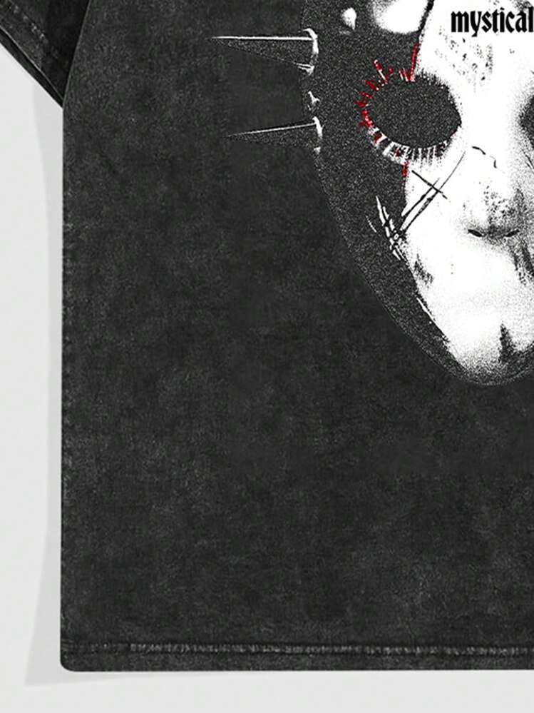 ROMWE Goth Men Mask Print Round Neck Short Sleeve T-Shirt