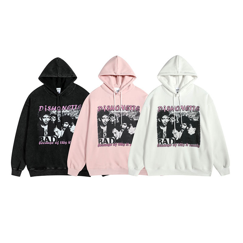 Men Hoodie Retro Rock Band Printed Hoodie