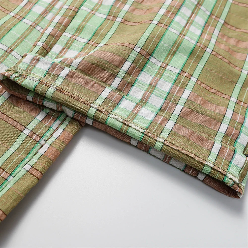 Men Sweatpants Plaid Casual Trousers Multi-Pocket Workwear Straight-Leg Pants